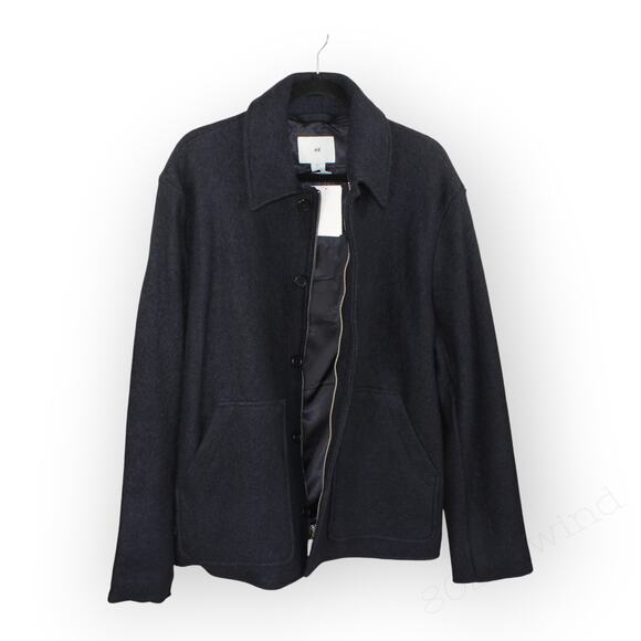 Large H&M Felted Wool-Blend Jacket NavyBlue FullZip ButtonFront Pockets Chore - Picture 14 of 16